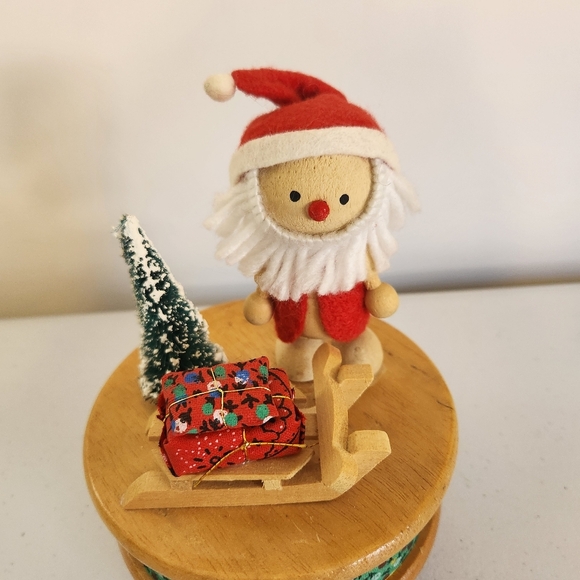 Vintage Wind Up Musical Christmas Decoration MCM Painted Wood Santa Claus - Picture 3 of 6
